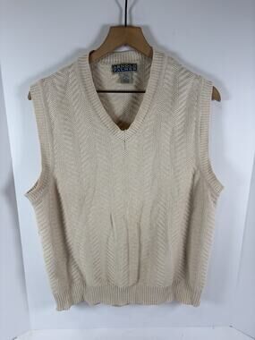 Vintage Arnold Palmer 100% Cotton V Neck Sweater Vest Cream Men’s Medium Golf